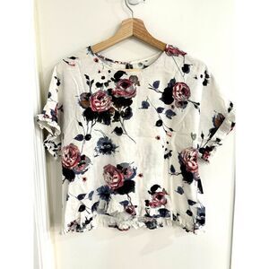 COPY - For Cynthia Linen Blend Floral Top w/ Ruffle Accents Sz Petite Large // …